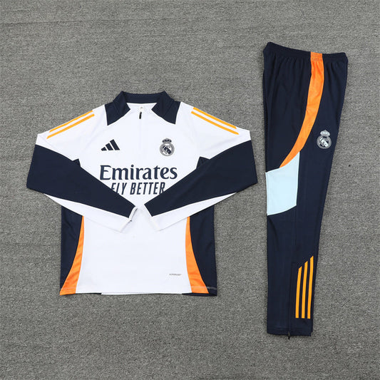 24/25 Real Madrid White/Navy/Orange Half Zipper Tracksuit