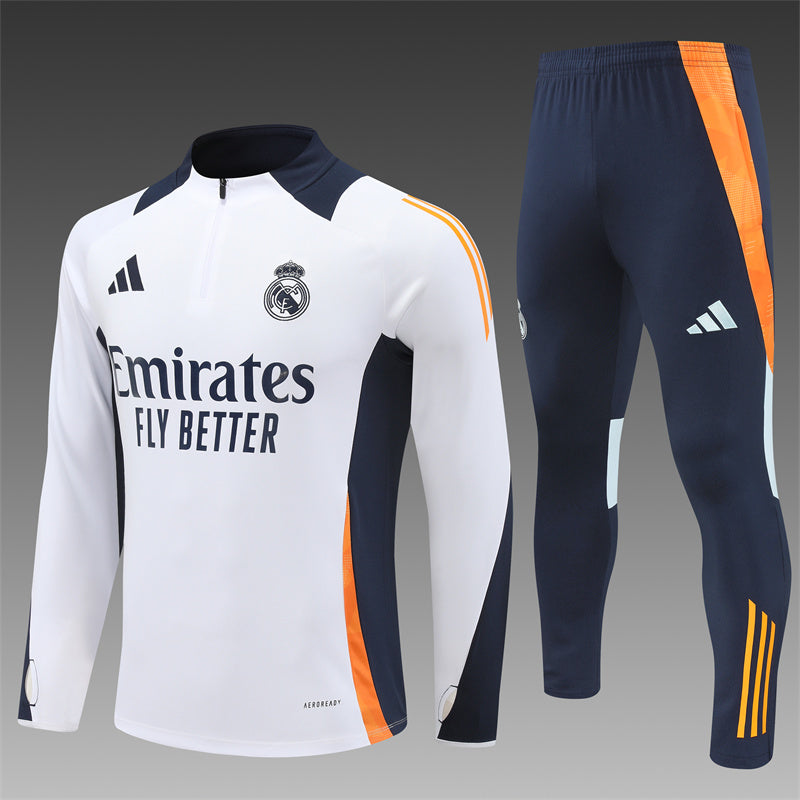 24/25 Real Madrid White/Navy/Orange Half Zipper Tracksuit