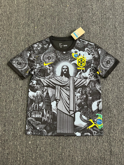 2024 Brazil Special Edition Jesus Black Gray Football Jersey